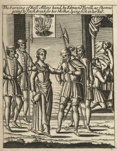 Das Verbrennen von Rose Allins Hand durch Edmund Tyrell (Gravur) von English School