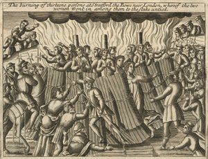 Das Verbrennen von dreizehn Personen in Stratford le Bow (Gravur) von English School