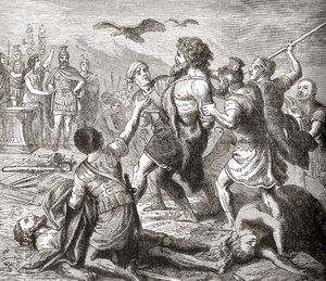 Die Gefangennahme von Teutobochus, einem legendären Riesen und König der Teutonen, aus Ward und Locks Illustrierter Weltgeschichte, ca. 1882 von English School