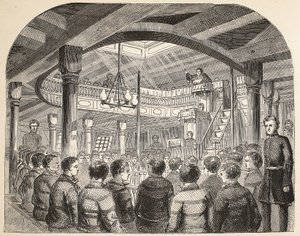 Die Gefängniskapelle an Bord der Defence-Hulk in Woolwich, Illustration aus The Criminal Prisons of London and Scenes from Prison Life von Henry Mayhew und John Binny, veröffentlicht 1862 von English School