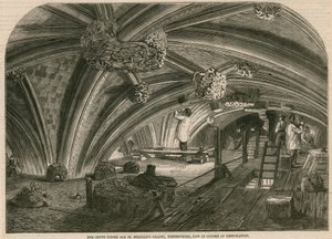 Die Krypta unter der alten St. Stephens Kapelle, Westminster, derzeit in Restaurierung