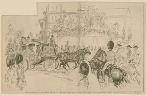 Die Abreise des Prinzen von Wales mit der Braut vom Marlborough House zum Buckingham Palace, 23. Juli 1896 von English School