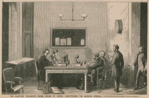 Der elektrische Telegraphenraum, House of Lords - Übermittlung der Rede der Königin von English School