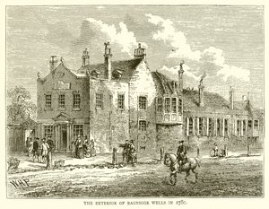 Das Äußere von Bagnigge Wells im Jahr 1780 von English School