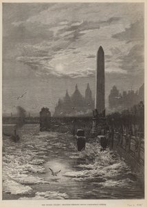 Der gefrorene Thames - Möwen kreisen um die Nadel der Kleopatra