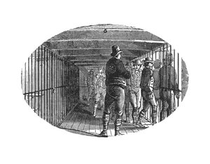 Die Galerie - Käfige unter Deck, in denen Gefangene vor dem Transport nach Australien eingesperrt wurden, illustriert in Die Märtyrer von Tolpuddle, veröffentlicht vom Gewerkschaftskongress, 1934