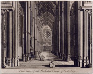 Das Innere der Kathedrale von Canterbury, Blick auf das Kirchenschiff vom Westende, ca. 1700-43