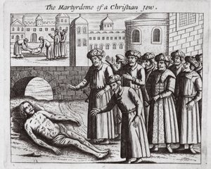 Das Martyrium eines christlichen Juden, Illustration aus Acts and Monuments von John Foxe, neunte Ausgabe, veröffentlicht 1684