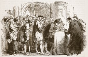 Die Menschen unterzeichnen den Bund in der St. Giles Kirche, Edinburgh, Illustration aus Cassells Illustrierter Geschichte Englands