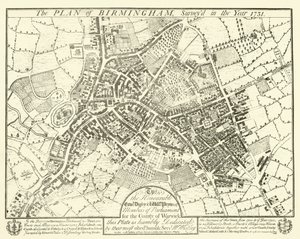 Plan von Birmingham, vermessen im Jahr 1731 von English School
