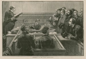 Die jüngsten Unruhen in London: Vereidigung am Bow Street Police Court von English School