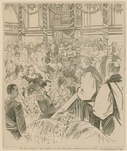 Die königliche Hochzeit, die Zeremonie an den Altarstangen, Buckingham Palace Kapelle, 23. Juli 1896 von English School