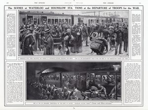 Die Szenen an den Bahnhöfen Waterloo und Hounslow beim Abmarsch der Truppen in den Krieg, Erster Weltkrieg, August 1914