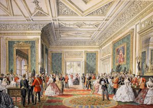 Die Unterzeichnung der Heiratsurkunde, aus Ein Gedenkbuch zur Hochzeit von Edward VII. und Alexandra von Dänemark, veröffentlicht 1864 von English School
