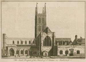 Die südliche Aussicht auf St. Saviours, Southwark, London von English School