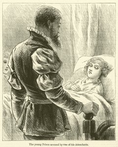 Der junge Prinz wird von einem seiner Diener geweckt (Gravur) von English School