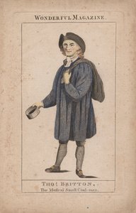 Thomas Britton: Der musikalische Kohlenmann, Illustration aus Wonderful Magazine, ca. 1764 (handkolorierte Gravur)