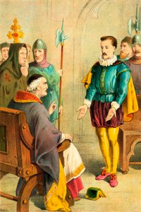 Thomas Hawkes vor Bischof Bonner von English School