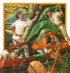 Drei Männer in einem Boot von English School