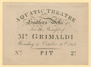 Ticket für das Aquatic Theatre, zugunsten von Mr. Grimaldi, 11. Oktober 1813 von English School