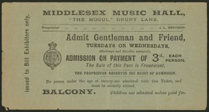 Ticket für die Middlesex Music Hall, The Mogul, Drury Lane, London von English School