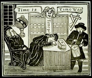 Zeit ist, Zeit war, Kopie einer Illustration aus History of the Learned Friar Bacon verwendet in einer Sammlung von Chapbooks über Esoterik