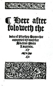 Titelseite für The Boke of Phyllyp Sparowe von John Skelton, veröffentlicht ca. 1550