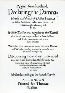 Titelseite Newes from Scotland, Deklaration des verdammenswerten Lebens und Todes von Dr. Fian