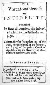 Titelseite zu The Unreasonableness of Infidelity von Richard Baxter, veröffentlicht 1655