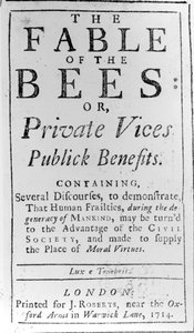 Titelseite für The Fable of the Bees von Bernard de Mandeville, 1714 von English School