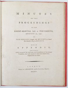 Titelseite der Protokolle des Kriegsgerichtsverfahrens in Portsmouth, 12. August 1792, veröffentlicht in London, 1794