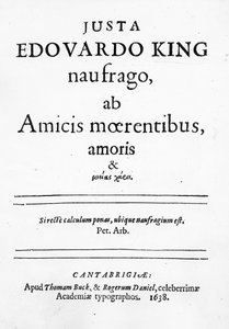 Titelseite zu Justa Edouardo King naufrago ab Amicis moerentibus, amoris & ..., veröffentlicht 1638 (Druck) von English School