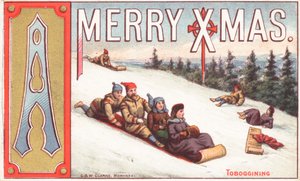 Schlittenfahren, Weihnachtskarte