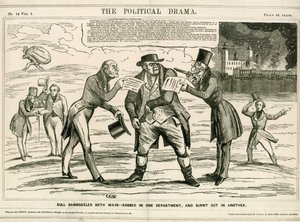 Brand des Tower of London, 1841. Karikatur von English School