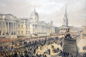 Trafalgar Square, aus Ein Gedenkbuch zur Hochzeit von Edward VII. und Alexandra von Dänemark, veröffentlicht 1864