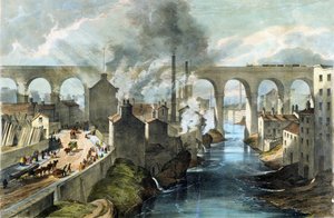 Zug überquert Stockport Viadukt auf der London & North Western Railway, ca. 1845 von English School