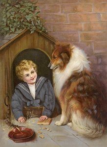Turned Out - Junge, der vorgibt, ein Collie-Hund zu sein von English School