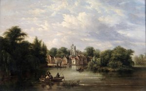Twickenham Church, das Ufer und Eel Pie Island, Middlesex, nach 1713 von English School