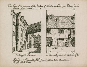 Zwei Ansichten der Überreste des Palastes des Bischofs von Winchester