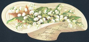Umgedrehter Hut voller Blumen, Neujahrskarte