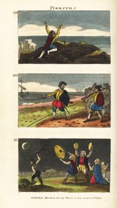 Vasco Nunez de Balboa erreicht den Pazifik, Francisco Pizarro trennt seine Männer durch eine Linie im Sand auf der Insel Gallo und Peruaner haben Angst vor einer Mondfinsternis