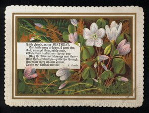 Vers von F. Davis und Blumen, Geburtstagsgrußkarte von English School