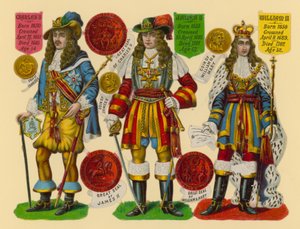 Viktorianischer Ausschnitt: König Karl II., König Jakob II., König Wilhelm III. von English School