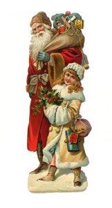 Viktorianisches Scherenschnitt-Relief von Santa Claus mit Geschenken, ca. 1880