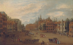 Ansicht des Old Palace Yard, Westminster, mit dem Ostende der Westminster Abbey und der Kapelle von König Heinrich VII. links, c.1700 von English School