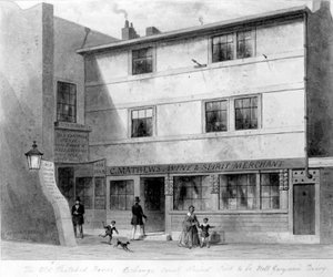 Ansicht des alten Strohdachhauses, Exchange Court, 1853