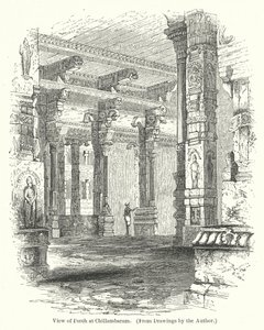 Ansicht der Veranda in Chillambaram (Gravur) von English School