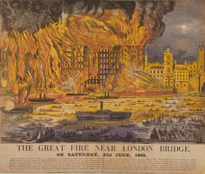 Ansicht des Cottons Wharf Brandes, 1861 von English School