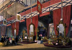 Ansicht des Möbelbereichs der Großen Ausstellung von 1851, aus Dickinsons umfassenden Bildern (Farblithografie) von English School