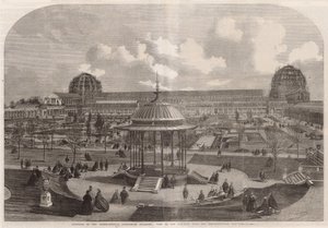 Ansicht des Internationalen Ausstellungsgebäudes von den Gartenbaugärten von English School